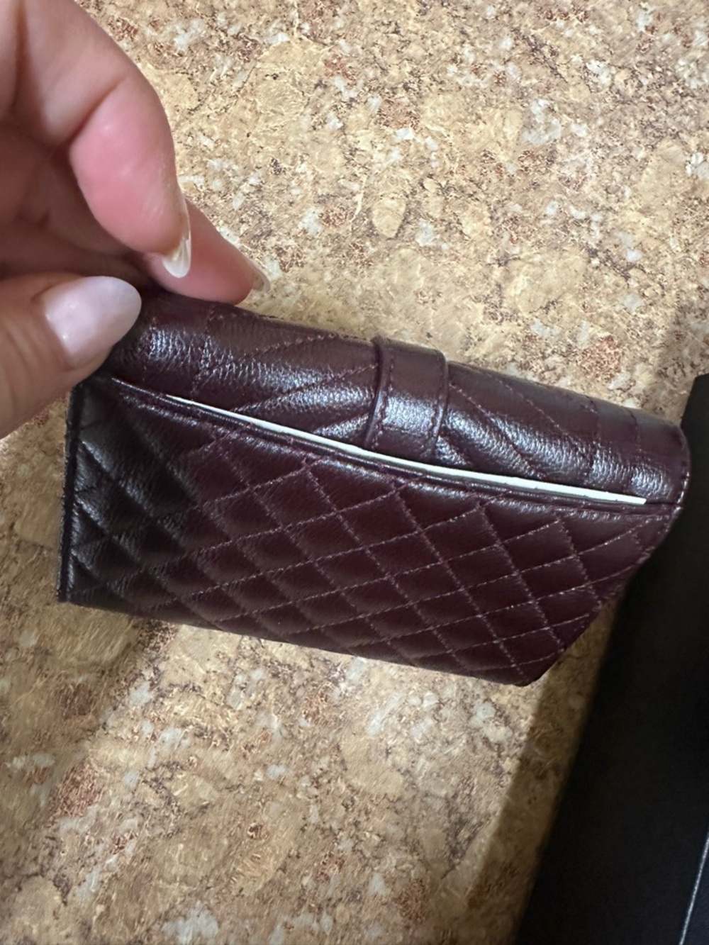 Saint Laurent Quilted Chevron & Diamond Wallet in Burgundy with Gold YSL - Picture 12 of 16